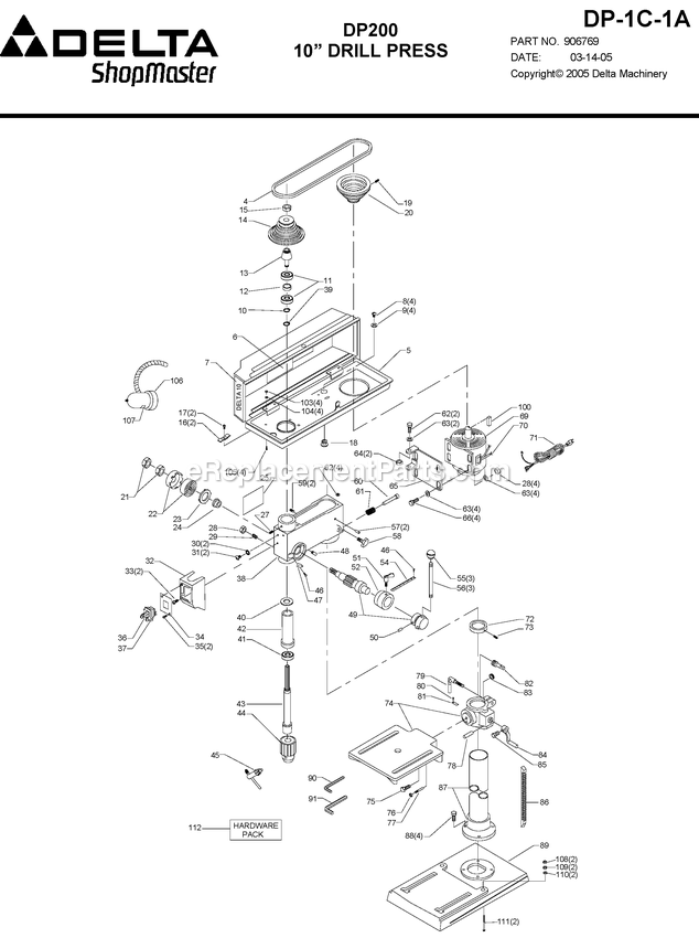 Black and Decker DP200 (Type 1) 10 Drill Press Power Tool Page A Diagram